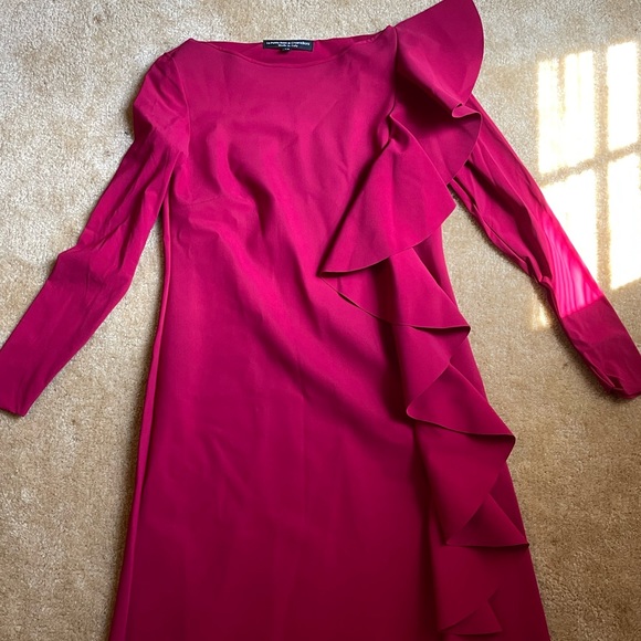 Chiara Boni Ruffle Sheath Red Dress 42 - Picture 2 of 4